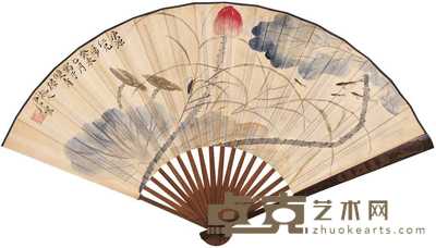 唐云 周金荣 1943年作 夏荷闲趣 小楷雪赋 成扇 